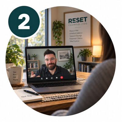 Client attending a virtual counselling session with Michael Fish of RESET Counselling